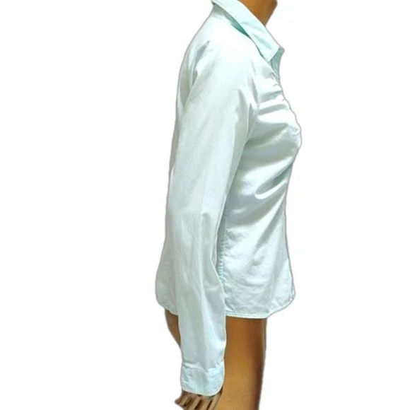 Hugo Boss Vintage Pleated Front Long Sleeve Button Up Blouse Pale Blue/Green - Picture 3 of 10